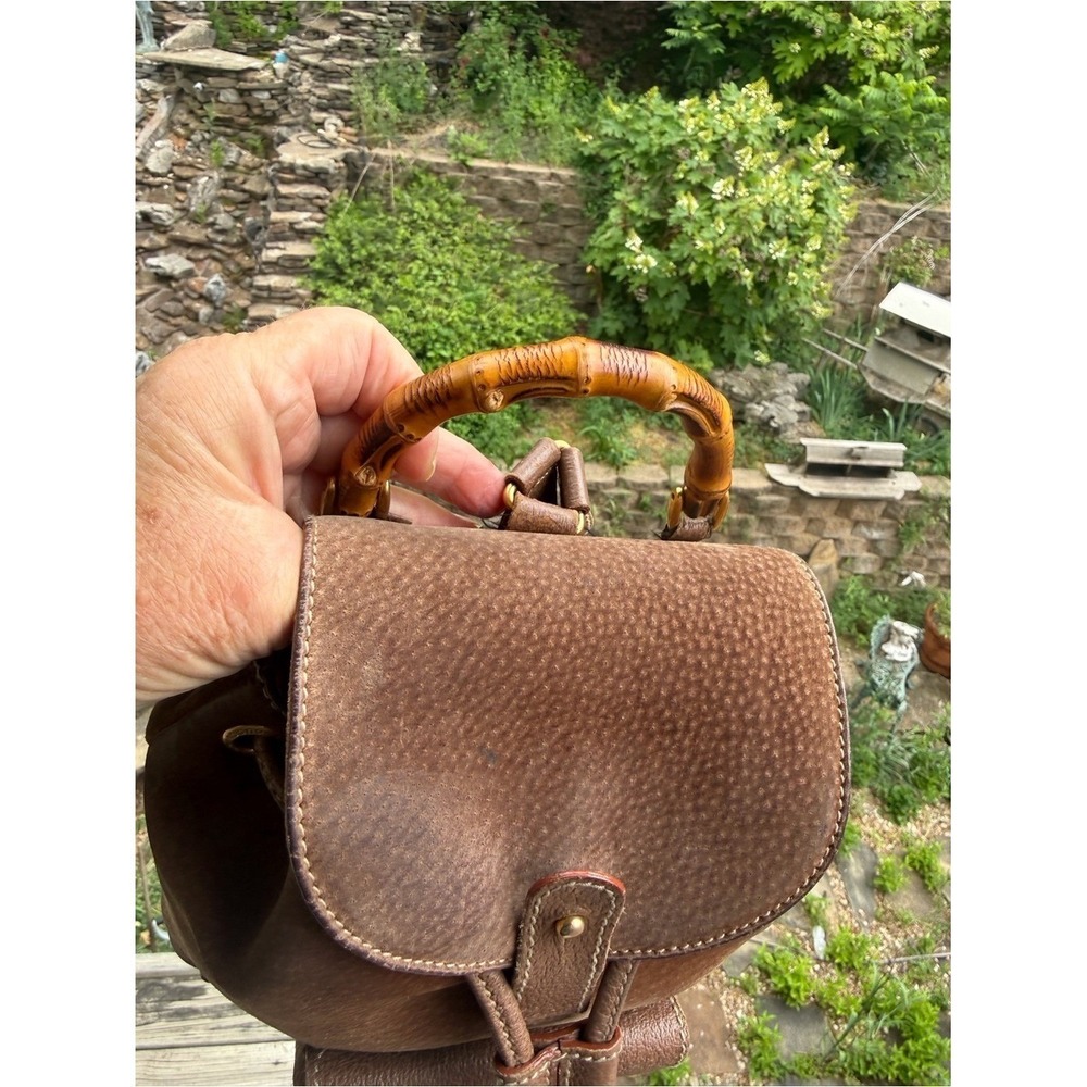 Gucci Suede Bamboo Mini Backpack Brown Leather Italy Vintage - Picture 2 of 16